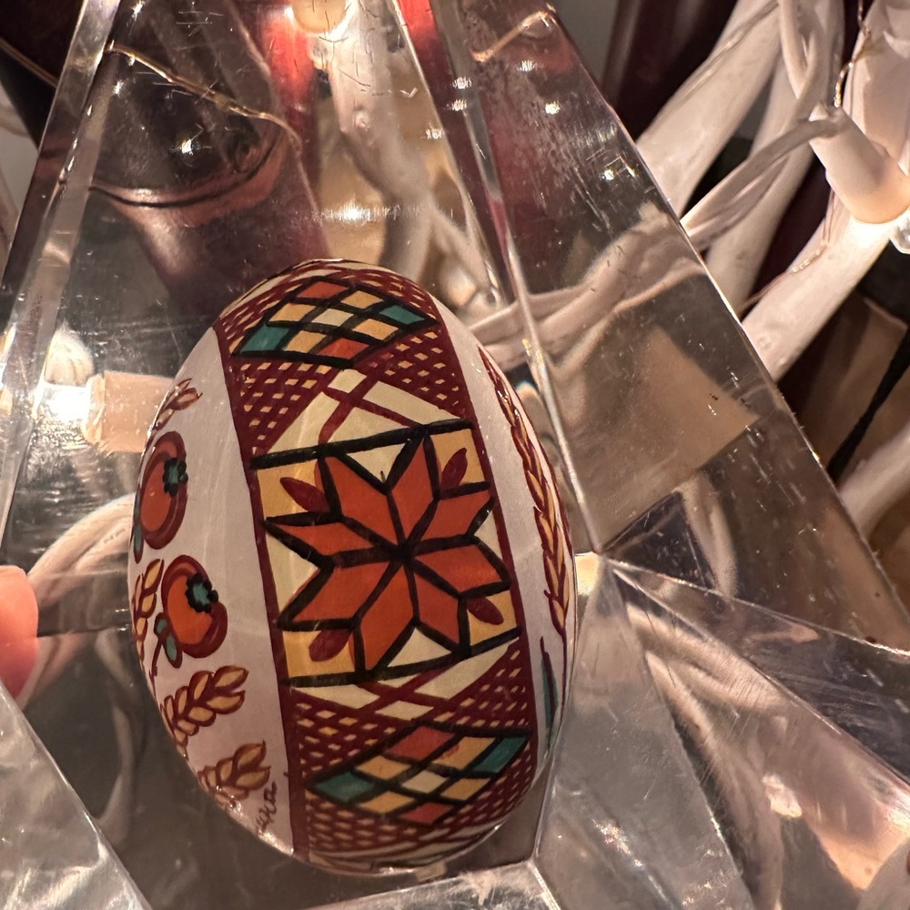 Hand Painted Real Egg Shell in lucite